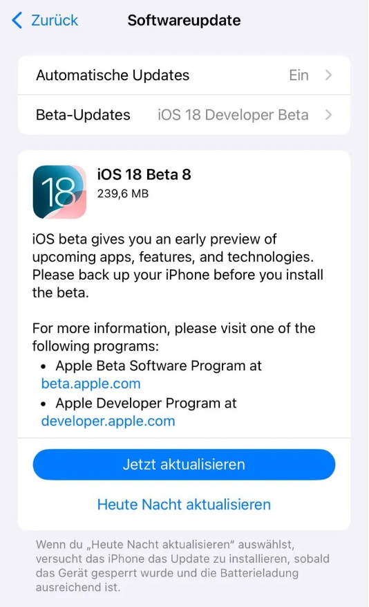 师宗苹果手机维修分享苹果 iOS / iPadOS 18 开发者预览版 Beta 8 发布 